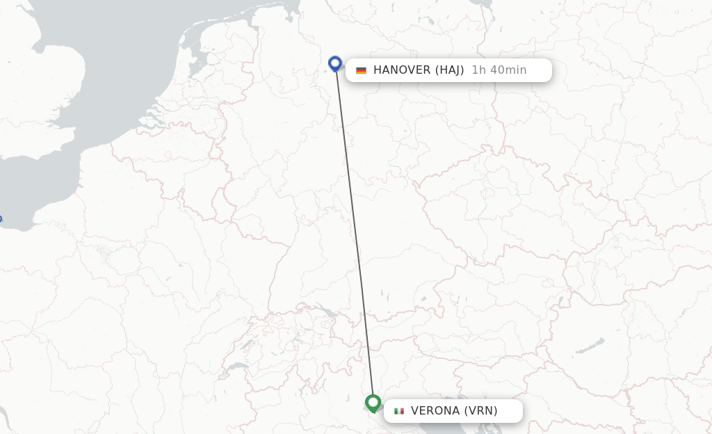 Direct (nonstop) flights from Verona to Hanover schedules