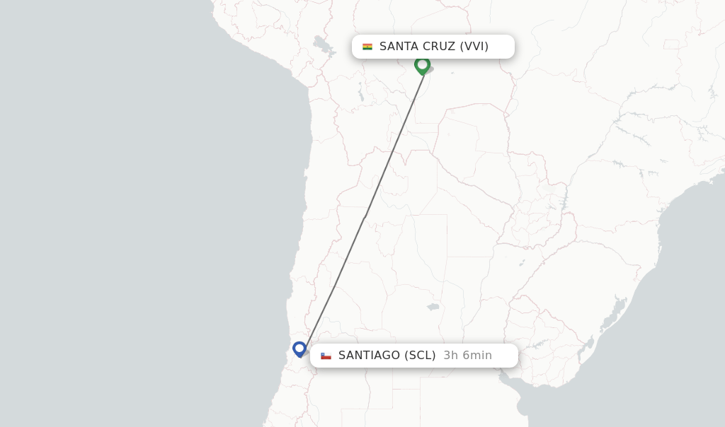Direct (nonstop) flights from Santa Cruz to Santiago schedules