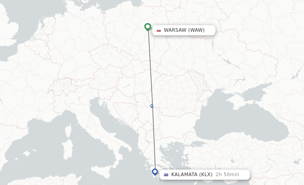 Direct (nonstop) flights from Warsaw to Kalamata schedules
