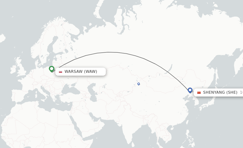 Direct (nonstop) flights from Warsaw to Shenyang schedules