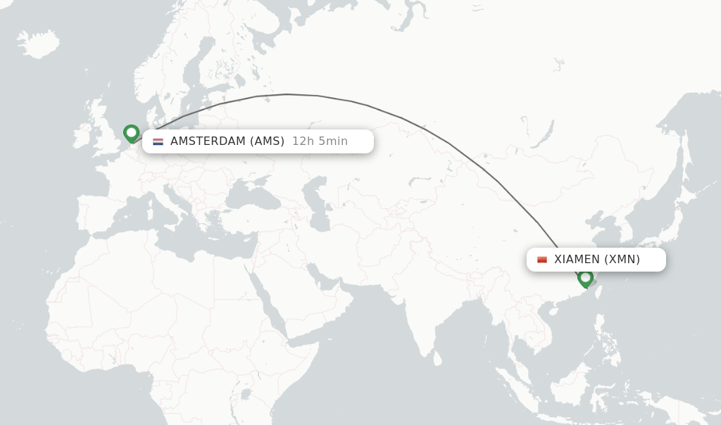 Direct (nonstop) flights from Xiamen to Amsterdam schedules