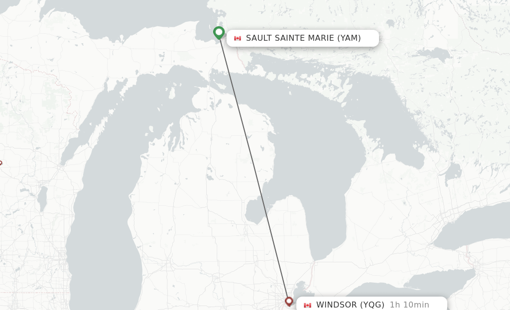 Direct (nonstop) flights from Sault Ste. Marie to Windsor schedules