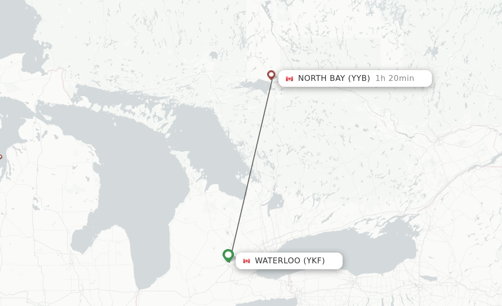 Direct (nonstop) flights from Kitchener to North Bay schedules