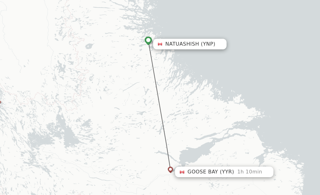 Direct (nonstop) flights from Natuashish to Goose Bay schedules