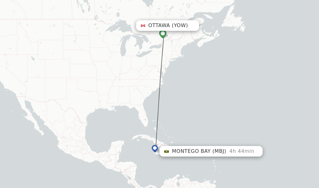 Direct (nonstop) flights from Ottawa to Montego Bay schedules
