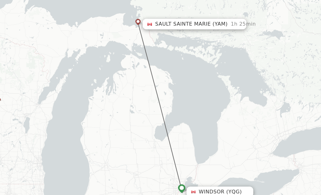 Direct (nonstop) flights from Windsor to Sault Ste. Marie schedules