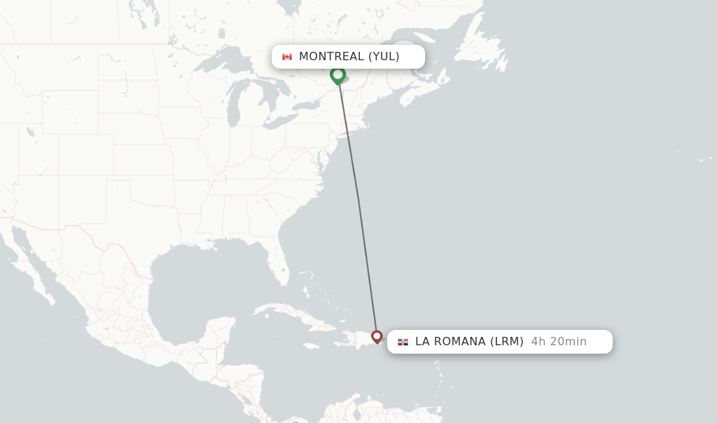 Direct (nonstop) flights from Montreal to La Romana schedules
