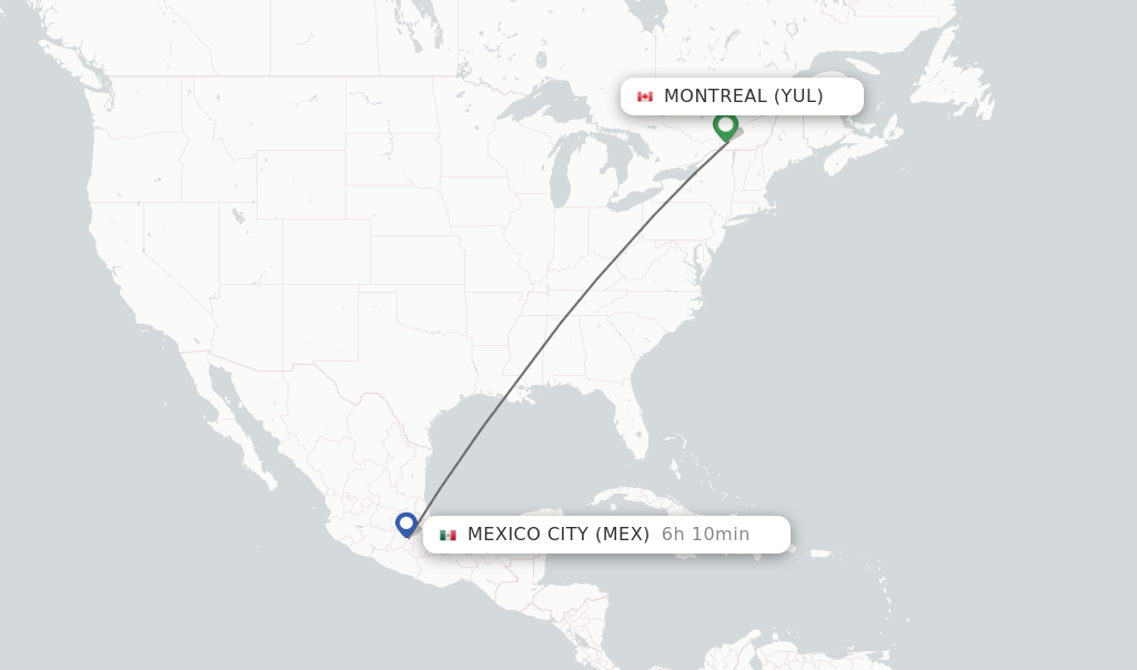 Direct (nonstop) flights from Montreal to Mexico City schedules