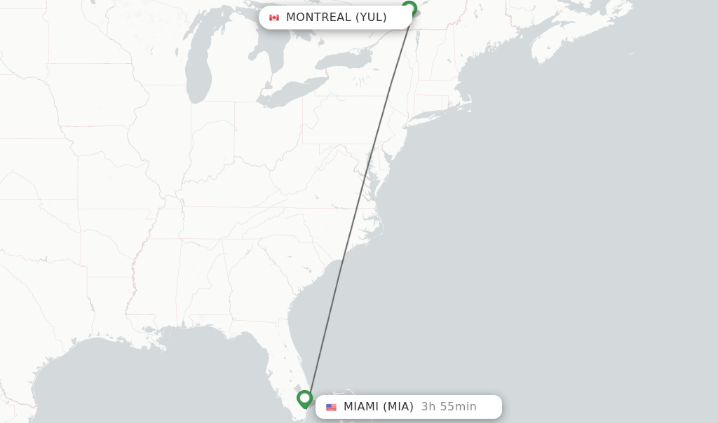 Direct (nonstop) flights from Montreal to Miami schedules