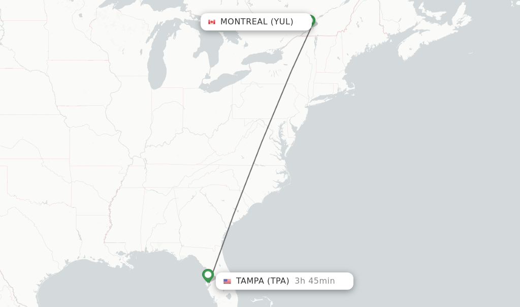 Direct (nonstop) flights from Montreal to Tampa schedules