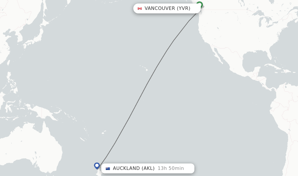 Direct (nonstop) flights from Vancouver to Auckland schedules