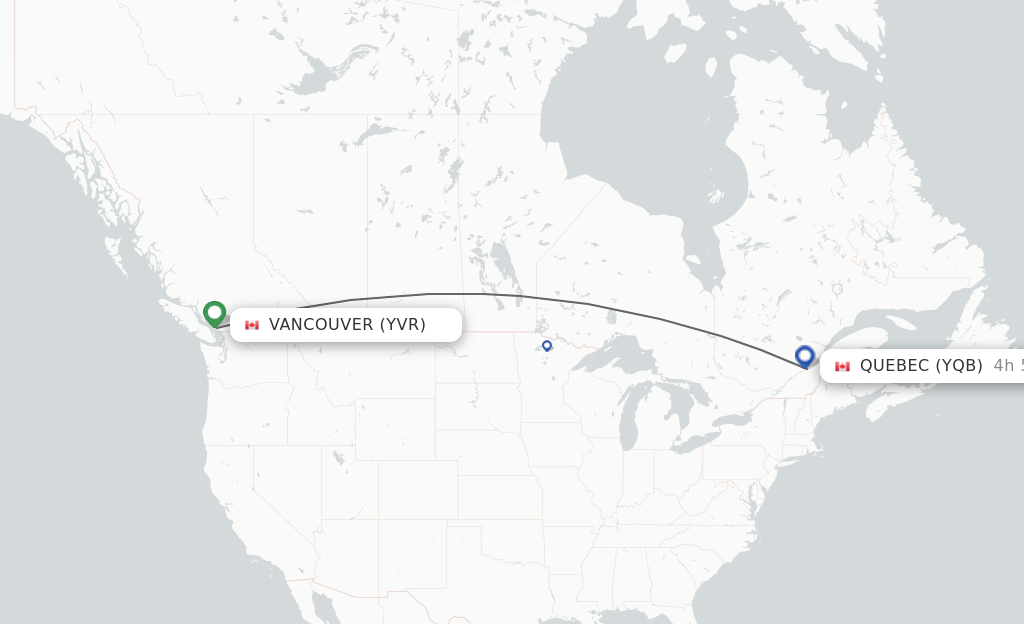 Direct (nonstop) flights from Vancouver to Quebec schedules