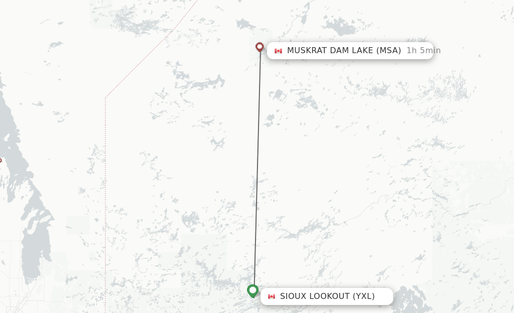 Direct (nonstop) flights from Sioux Lookout to Muskrat Dam schedules