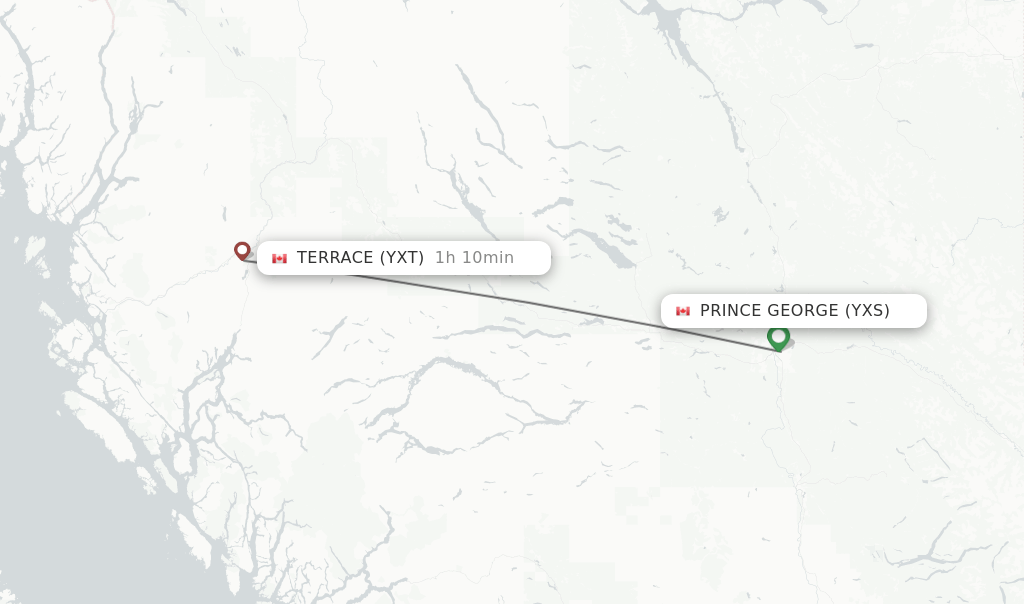 Direct (nonstop) flights from Prince to Terrace schedules