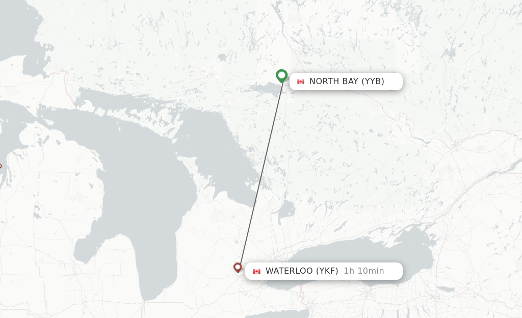 Direct (nonstop) flights from North Bay to Kitchener schedules