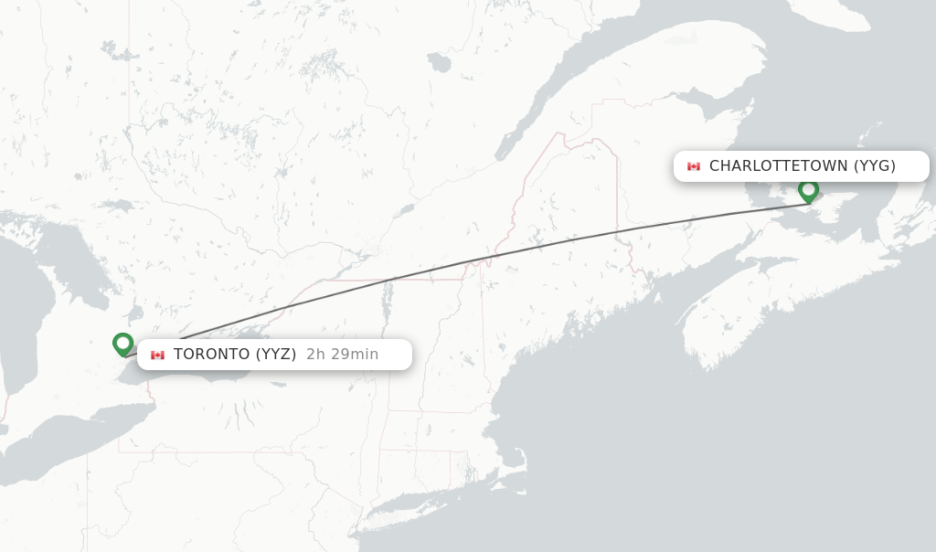 Direct (nonstop) flights from Charlottetown to Toronto schedules