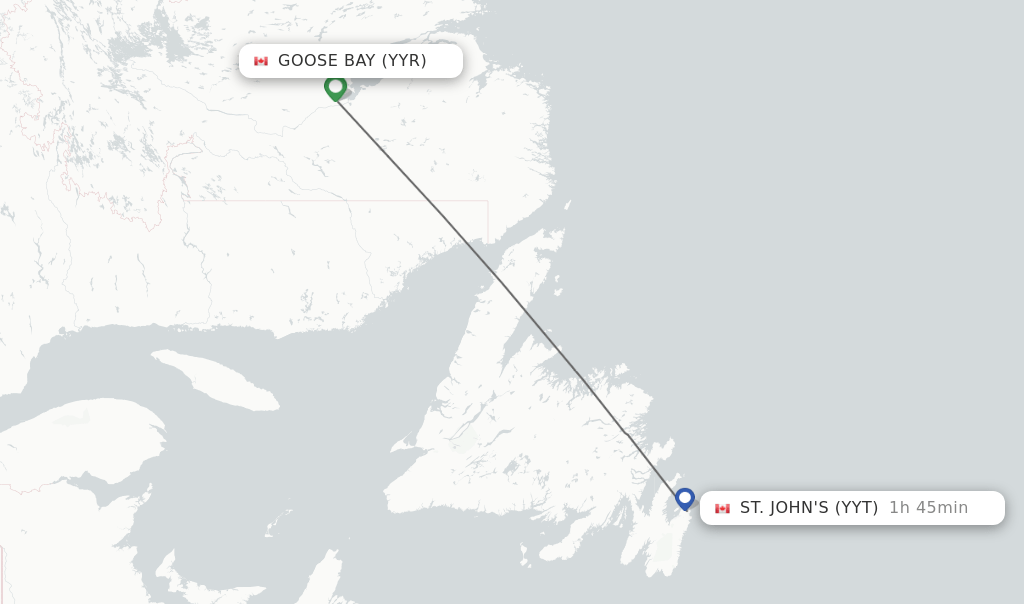 Direct (nonstop) flights from Goose Bay to St. John's schedules