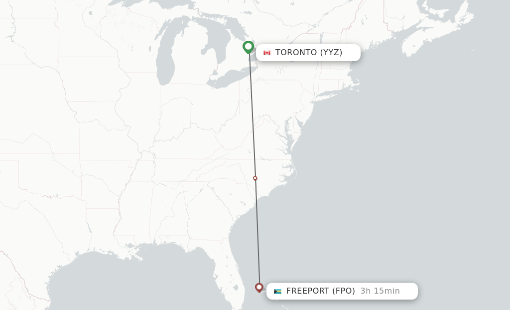 Direct (nonstop) flights from Toronto to Freeport schedules