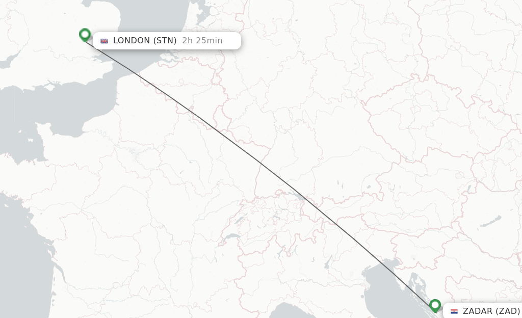 Direct (nonstop) flights from Zadar to London schedules
