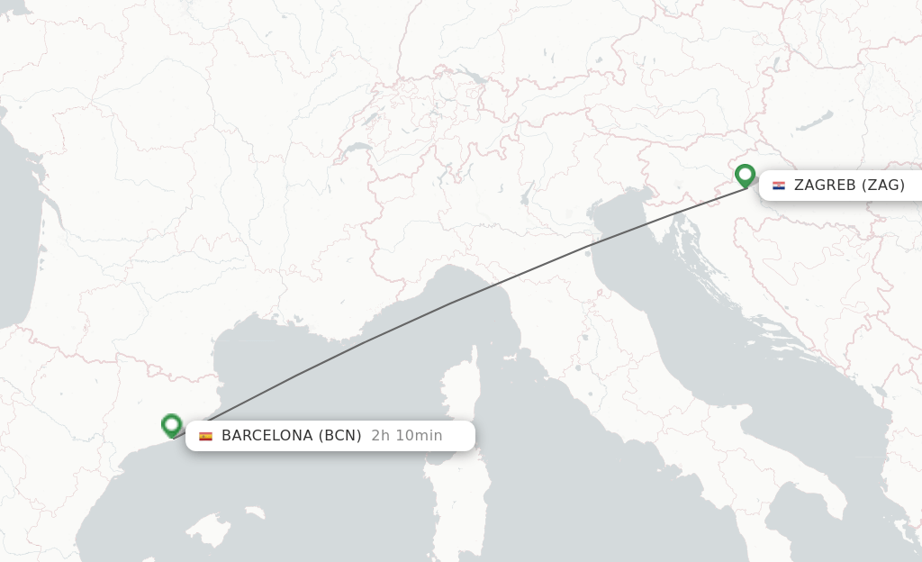 Direct (nonstop) flights from Zagreb to Barcelona schedules