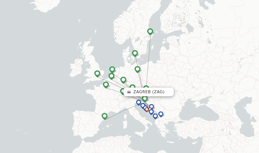 Croatia Airlines flights from Zagreb, ZAG
