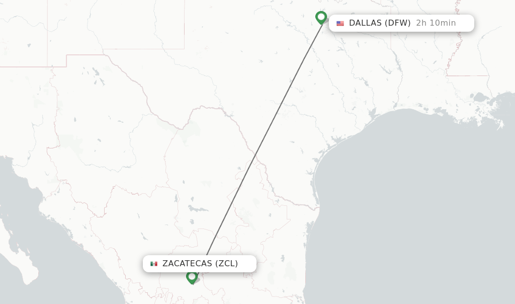 Direct (nonstop) flights from Zacatecas to Dallas schedules