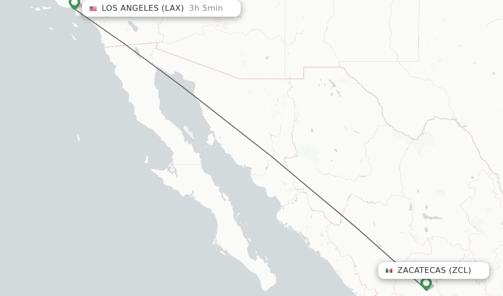 Direct (nonstop) flights from Zacatecas to Los Angeles schedules