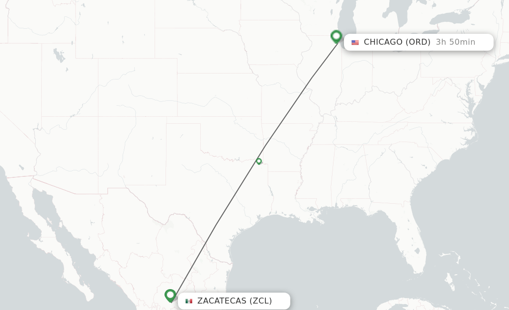 Direct (nonstop) flights from Zacatecas to Chicago schedules