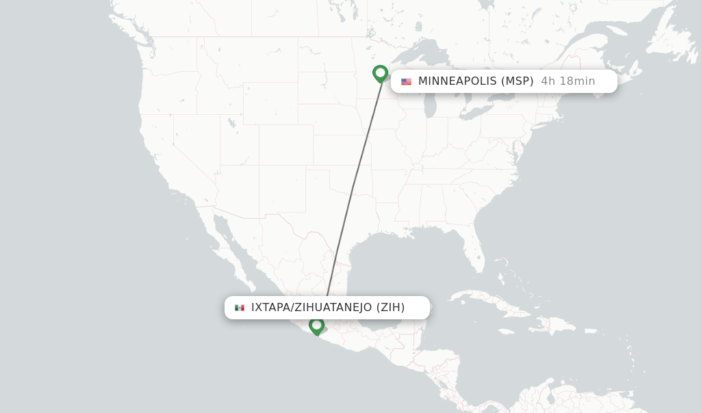 Direct (nonstop) flights from Ixtapa/Zihuatanejo to Minneapolis
