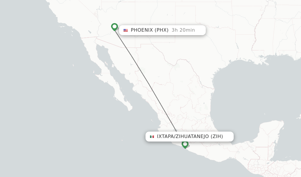 Direct (nonstop) flights from Ixtapa/Zihuatanejo to Phoenix