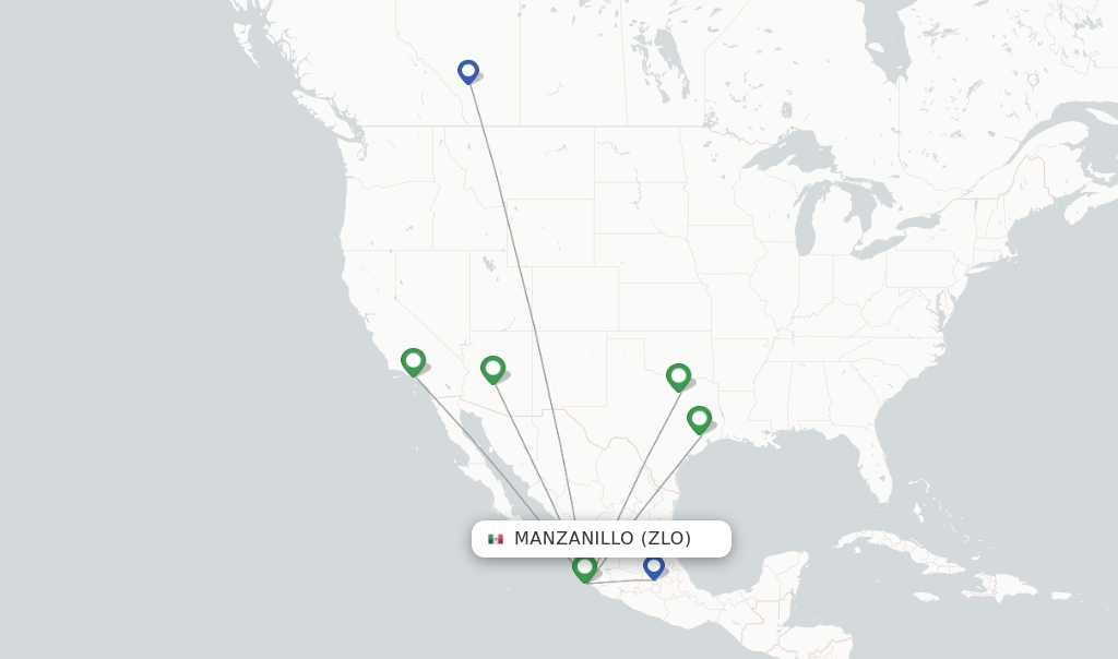 Direct (nonstop) flights from Manzanillo, Playa De Oro (ZLO
