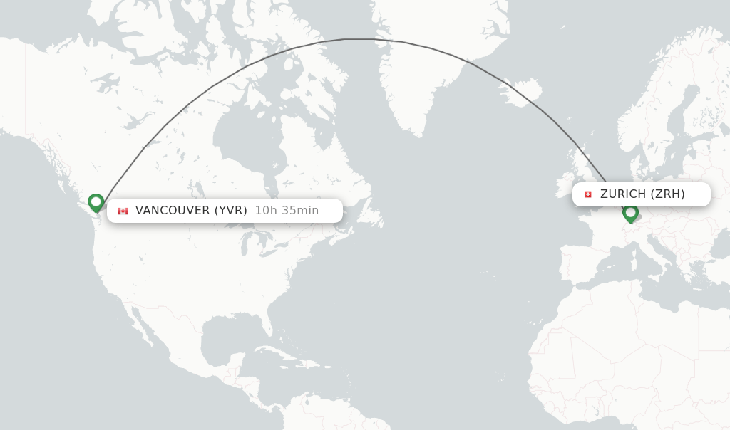Direct (nonstop) flights from Zurich to Vancouver schedules