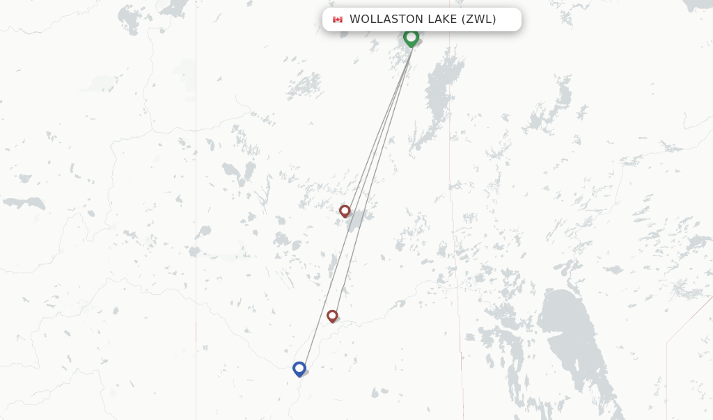 Direct (nonstop) flights from Wollaston Lake Airport (ZWL