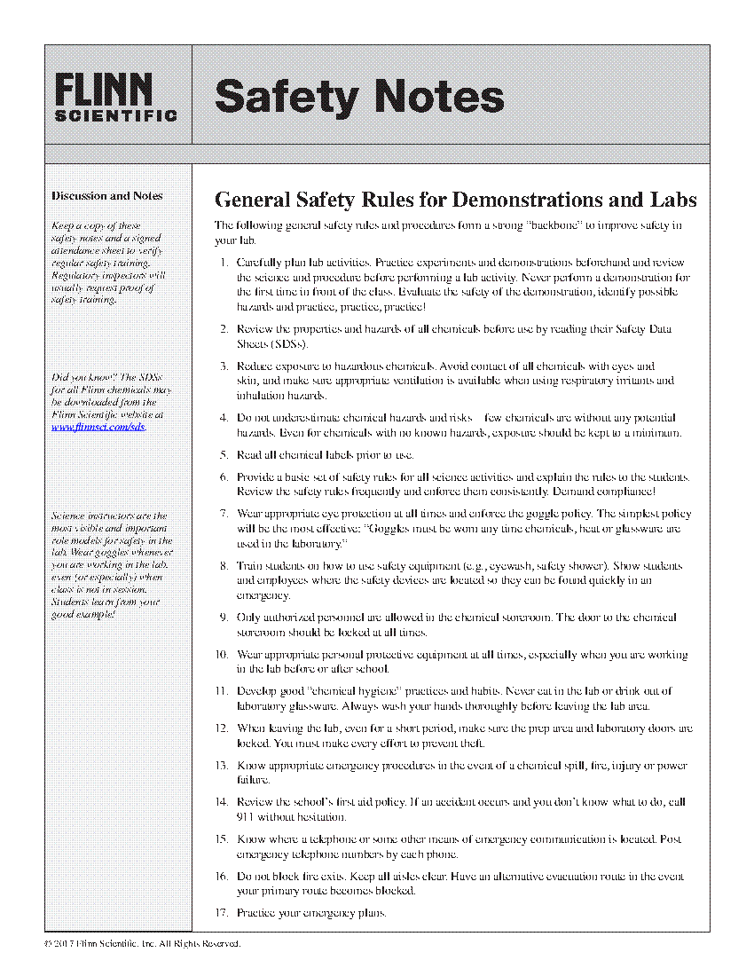 General Safety Rules for Demonstrations and Labs Flinn Scientific
