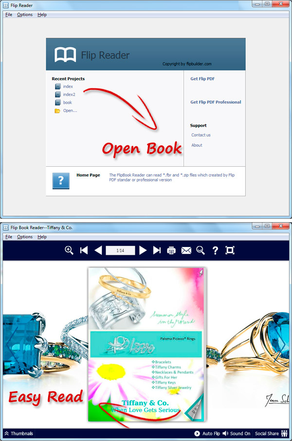 Flip Reader designed especially for reading eBooks (*.fbr, *.zip
