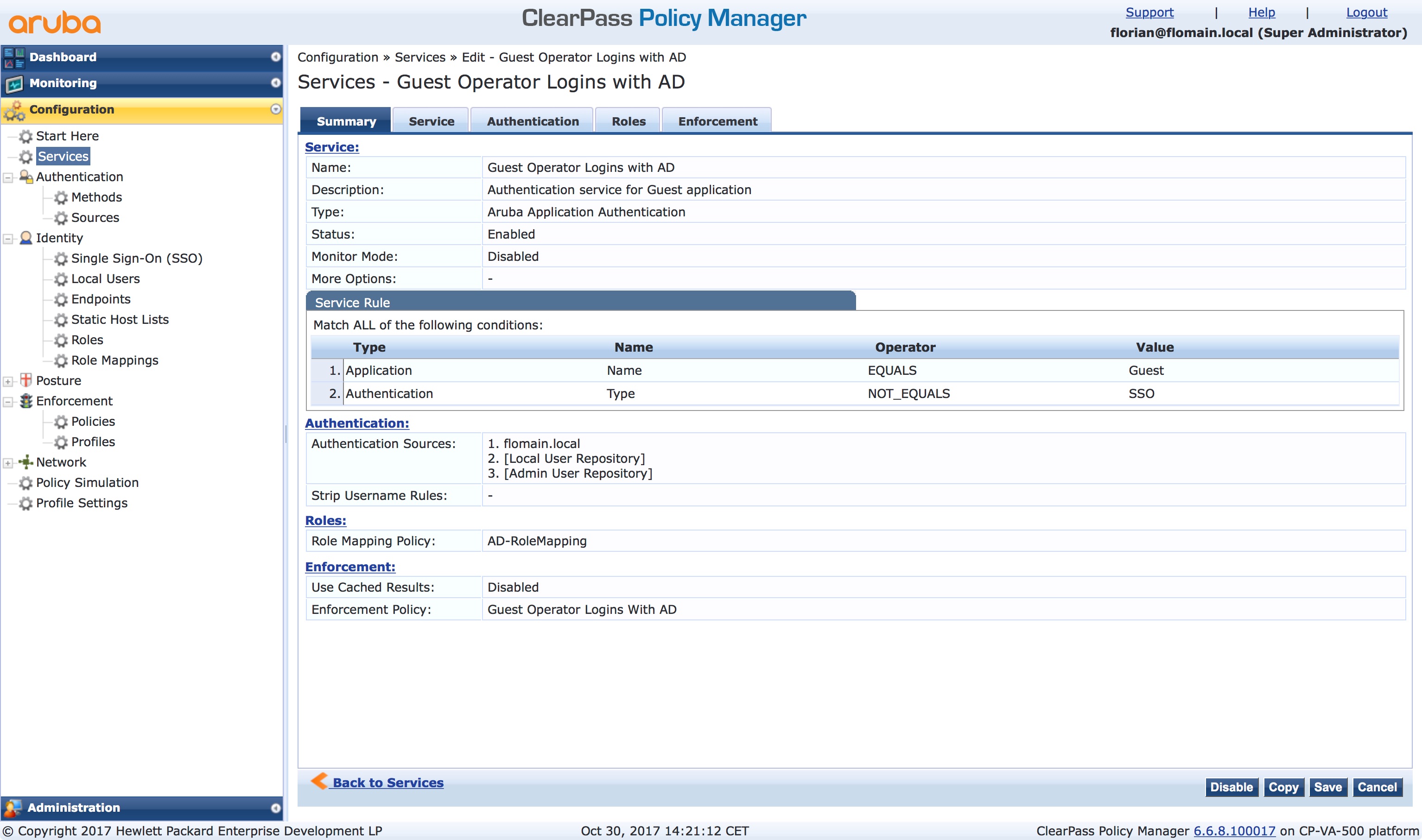 ClearPass Guest Operator Login with AD Flomain Networking