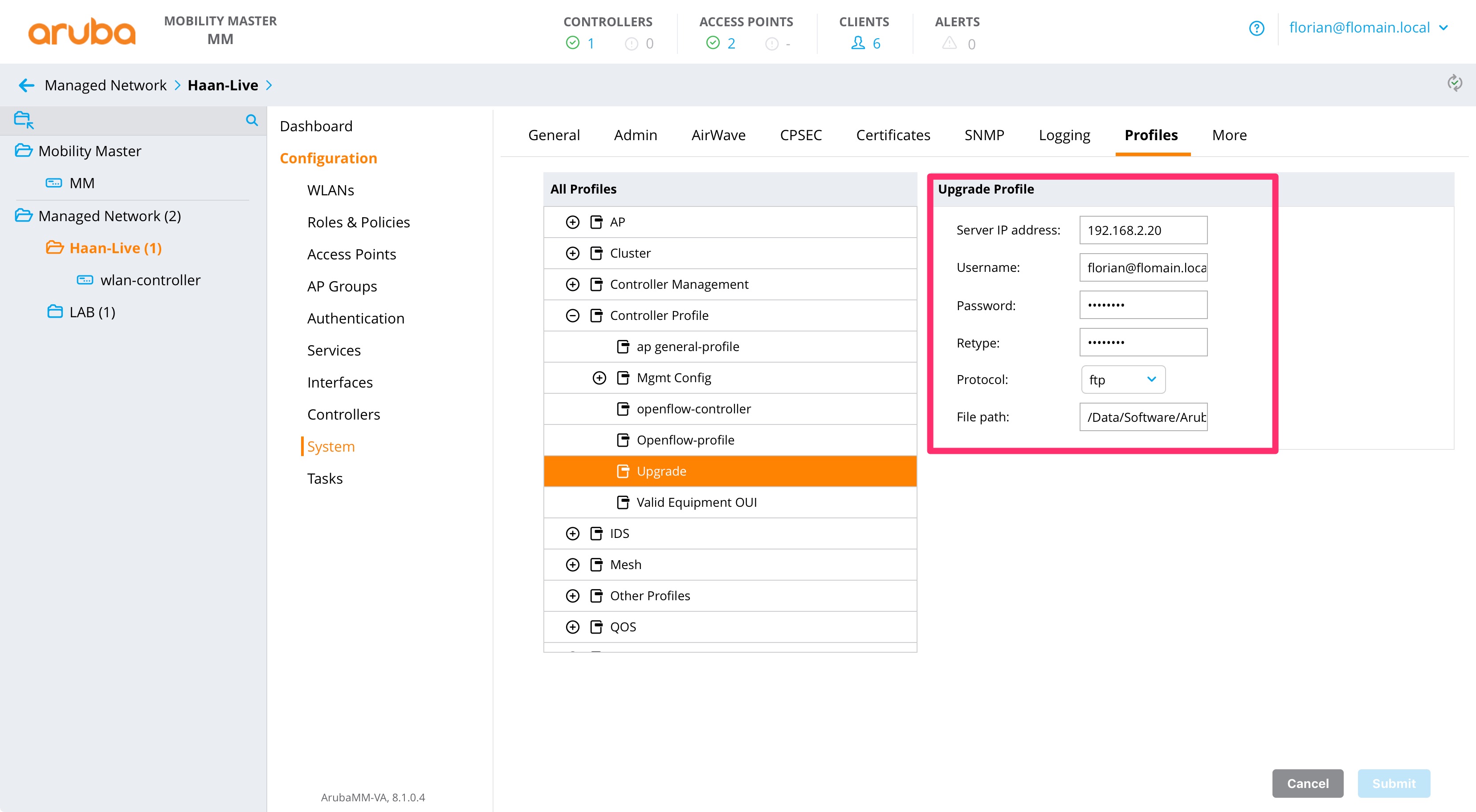 Firmware Update with AOS8 Aruba OS 8 Flomain Networking
