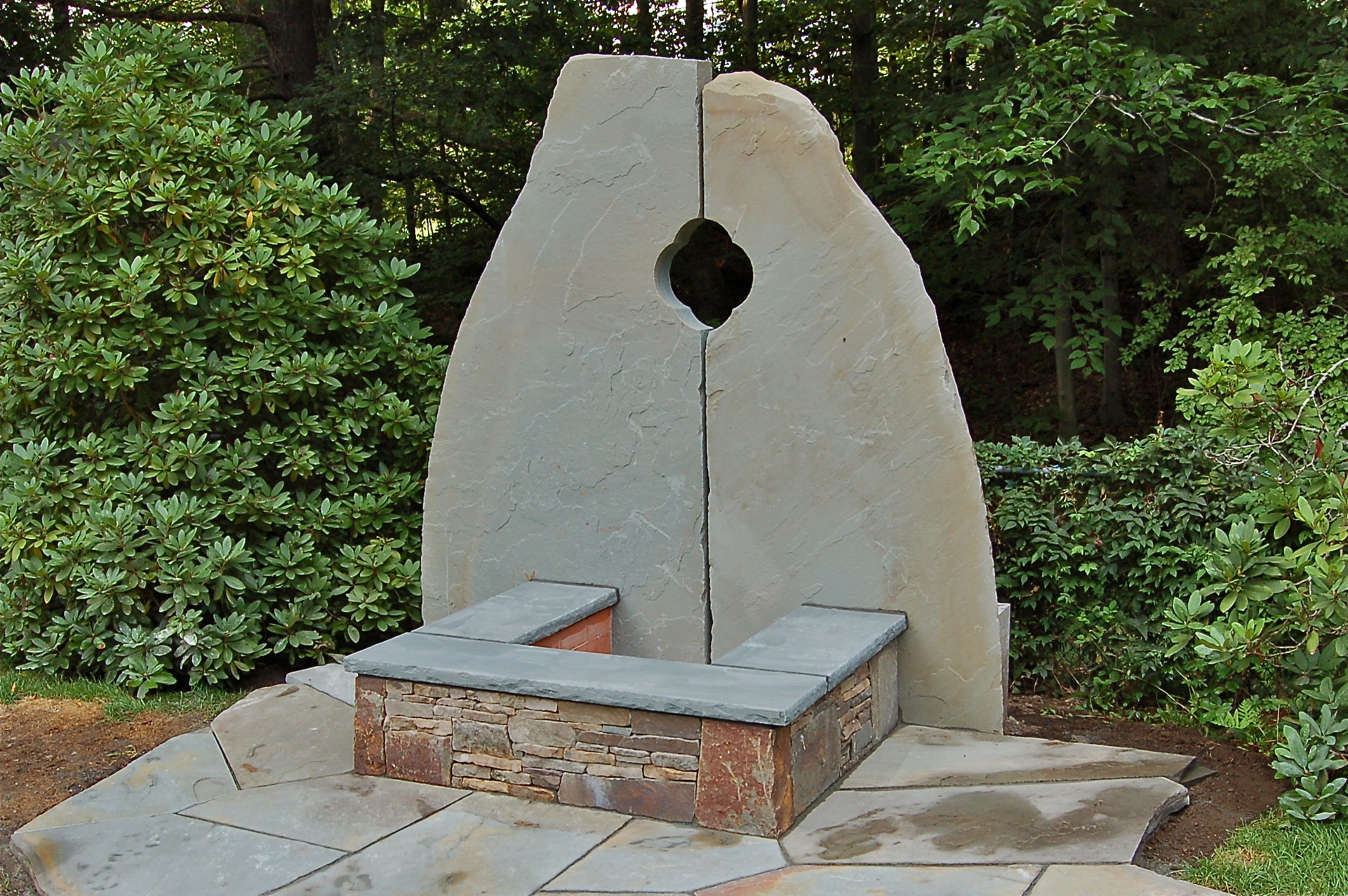 Masonry contractors in Wayland, MA. Bluestone fire pit