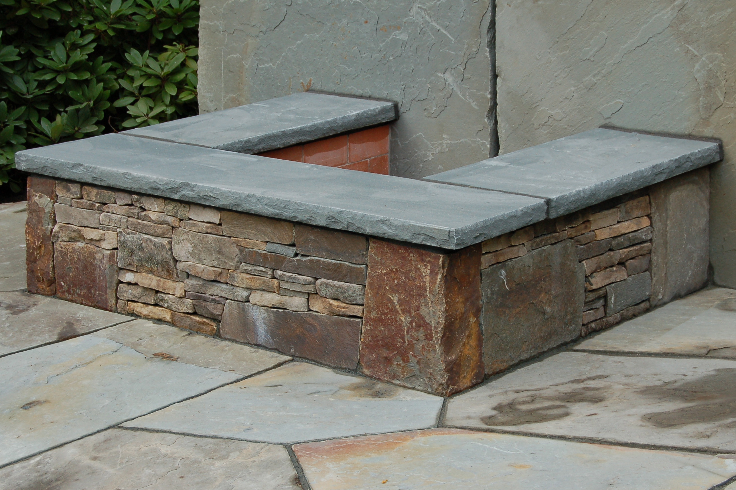 Masonry contractors in Wayland, MA. Fieldstone fire pit
