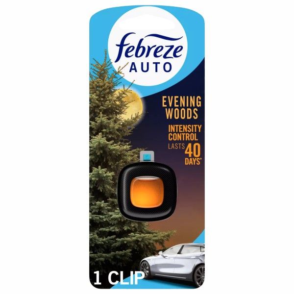 Febreze Car Vent Clips Air Freshener and Odor Eliminator, Even Woods
