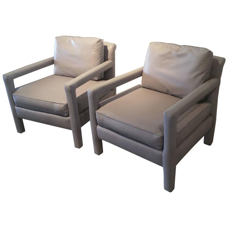Leather Parsons Chair With Arms Parsons Chairs Vintage Pair of Grey Leather Arm Chairs Milo Baughman