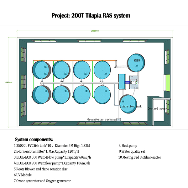 200T indoor tilapia farm system China Aquscience Intelligent Technology