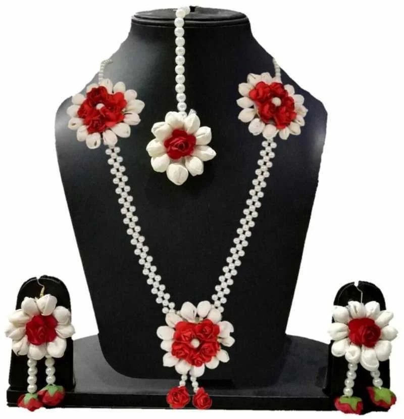Red And White Flower jewellery for Haldi flower Jewelry near me