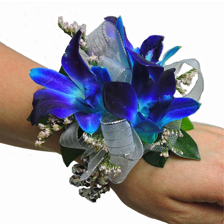 Blue Orchids with Misty Blue Wristlet Corsage (CBCPAS02) Flower Patch