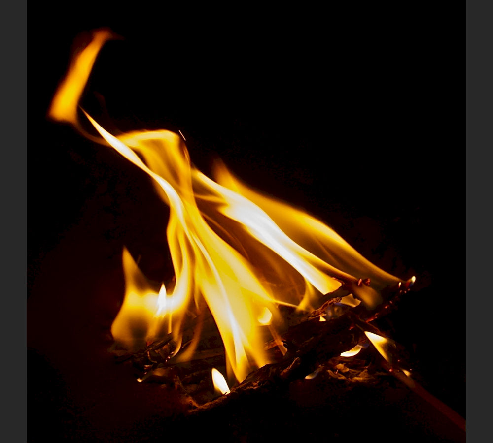 A small fire whirl can be seen above this campfire, as buoyancy