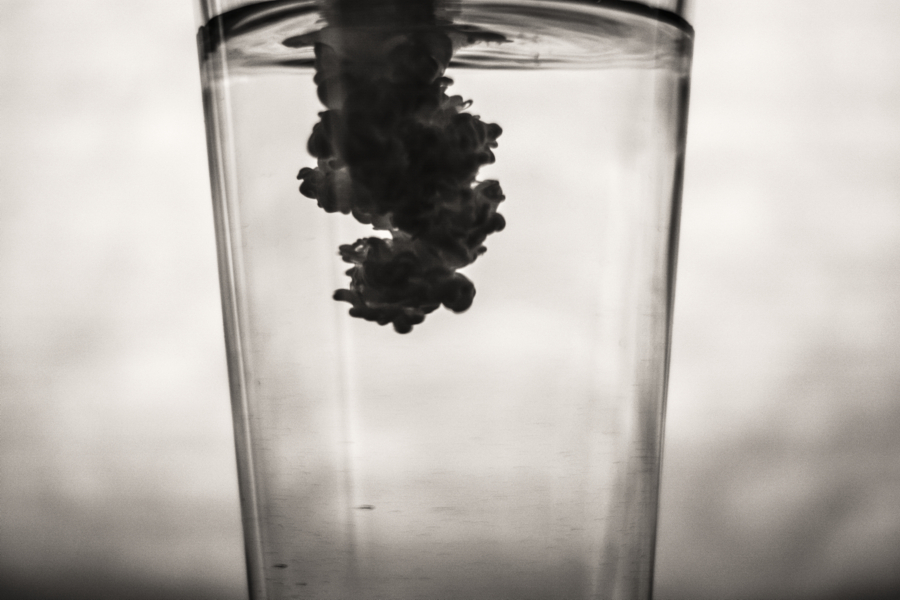 Half and half (milk and cream) poured into water creates a turbulent