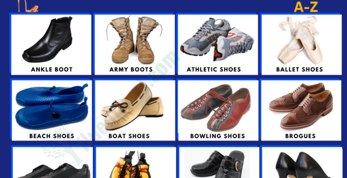 Types of Shoes and Boots Vocabulary Word List Fluent Land