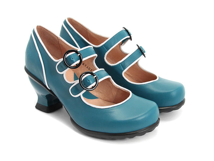 Liz Teal Double Buckle Mary Jane Heel Fluevog Shoes