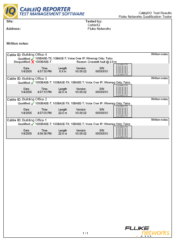 Example test report CableIQ Fluke Networks