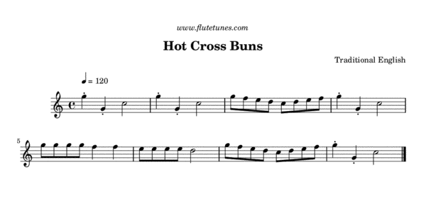 Hot Cross Buns (Trad. English) Free Flute Sheet Music